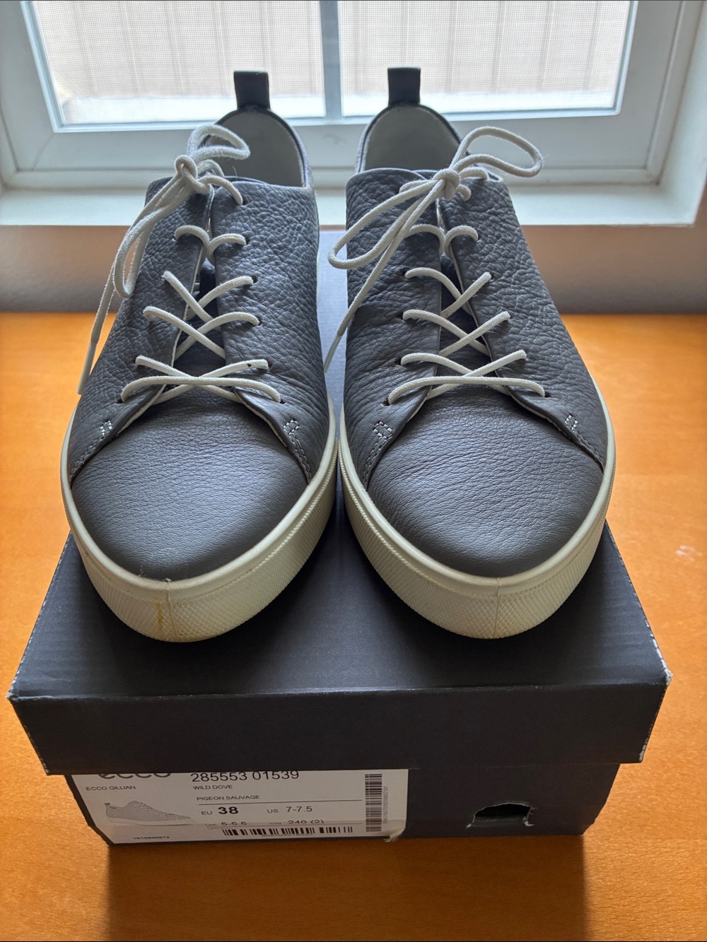 Ecco Gillian Minimalist Gray Leather Sneakers with Cream Soles